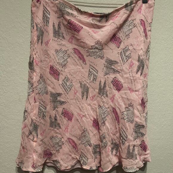 City of Junction West Pink and white vintage silk midi skirt with Paris Design - Picture 5 of 6